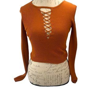 Forever 21 Orange Ribbed CrissCross Detailing Sweater Size S
